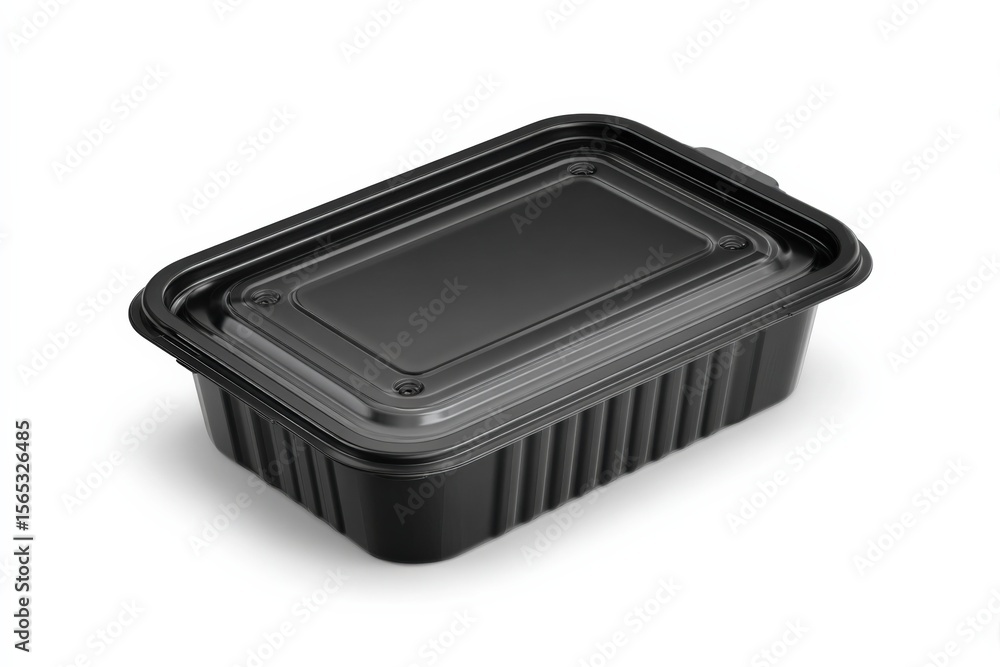 Black plastic food container with clear lid, rectangular takeout box for meals, cate, meal prep, and food storage, isolated on white background Black plastic food container with clear lid, rectangular takeout box for meals, cate, meal prep, and food storage, isolated on white background