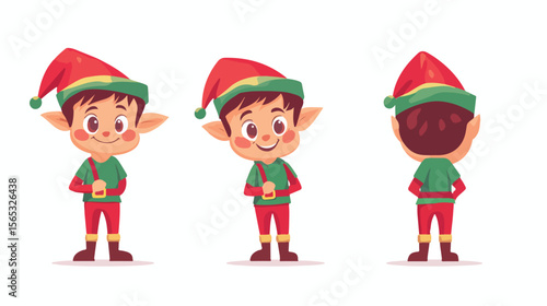 Cheerful Christmas Elf Boy - Flat Vector Illustration