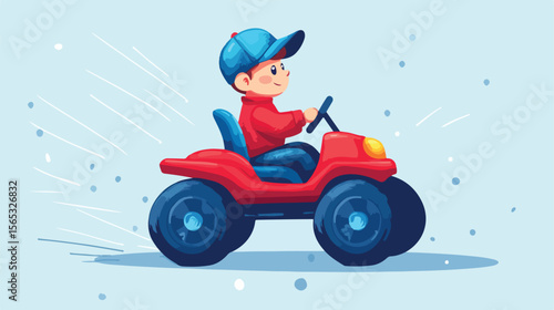 Happy Boy Driving Billy Cart - Vector Illustration