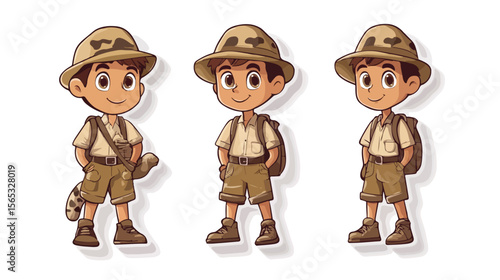Adventurous Boy in Safari Outfit Cartoon Character Sticker