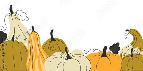 Autumn Pumpkins Background with Blank Space Flat Style