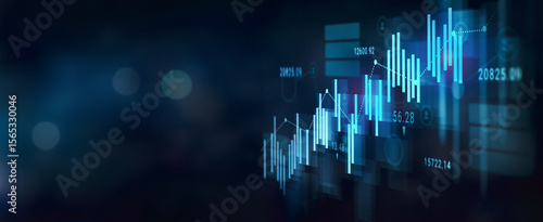 Financial graph with numbers. Stock market and fintech concept banner background with copyspace.