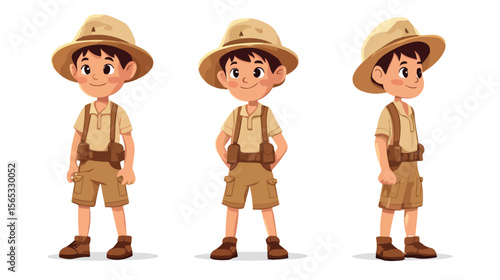 Young Boy in Safari Outfit on White Background