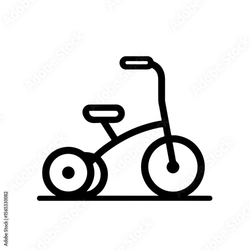 Minimalistic black-and-white line art illustration of a tricycle  
