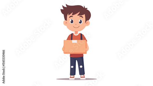 Boy with Donation Box Flat Vector Illustration