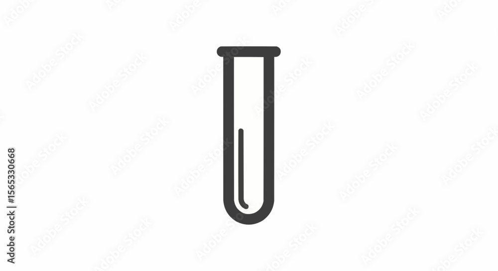 Illustration of a single gray test tube with rounded bottom and thick outline on a white background Illustration of a single gray test tube with rounded bottom and thick outline on a white background