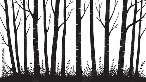 Birch Tree Silhouettes A Minimalist Design Featuring Slender Trees in a Cluster