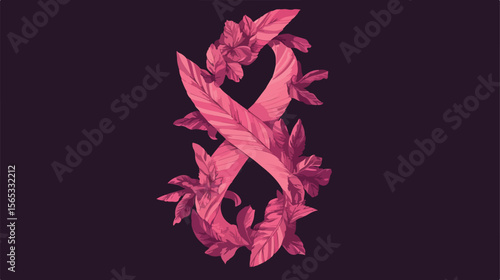 Breast Cancer Awareness Lettering Flat Vector Illustration