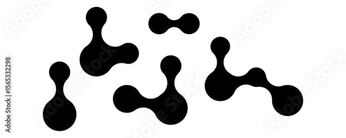Abstract modern black geometric liquid circle metaball isolated seamless connected drops on white background design.