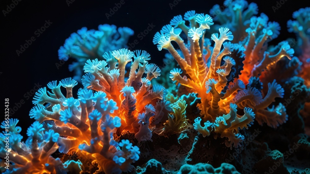 Fototapeta premium Abstract Marine Polyps with Intricate Glow and Reef Texture