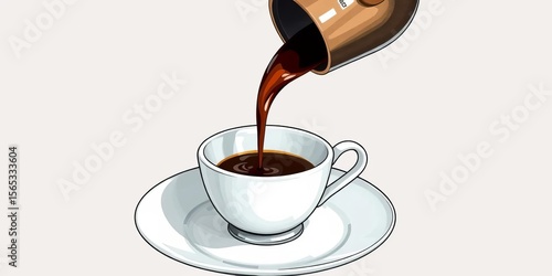 coffee pouring into white cup, saucer clip art preview
