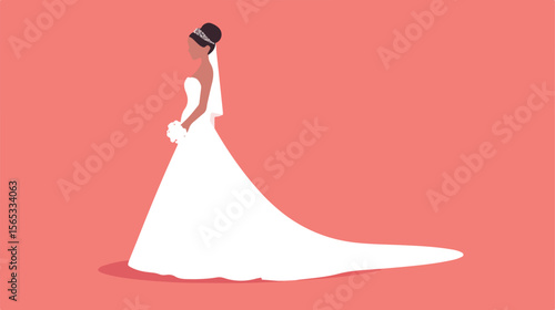 Elegant Bride Wedding Dress Flat Vector Illustration
