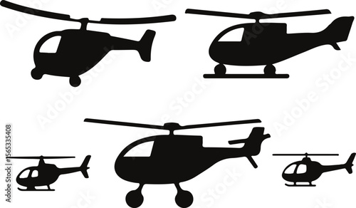 A vector illustration of military aircraft transporting a set,Helicopter icon logo design and Helicopter simple black silhouette. Isolated copter icon