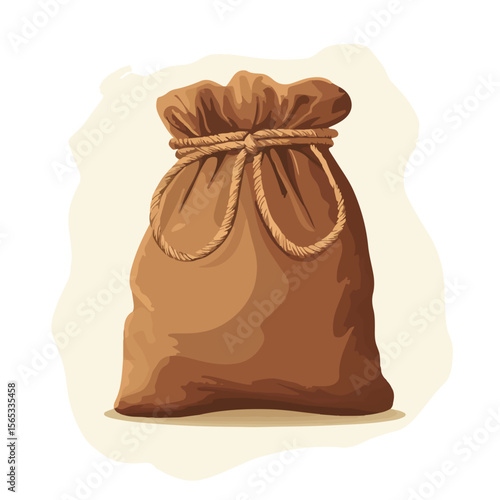 Brown Sack Closed with Rope Vector Illustration