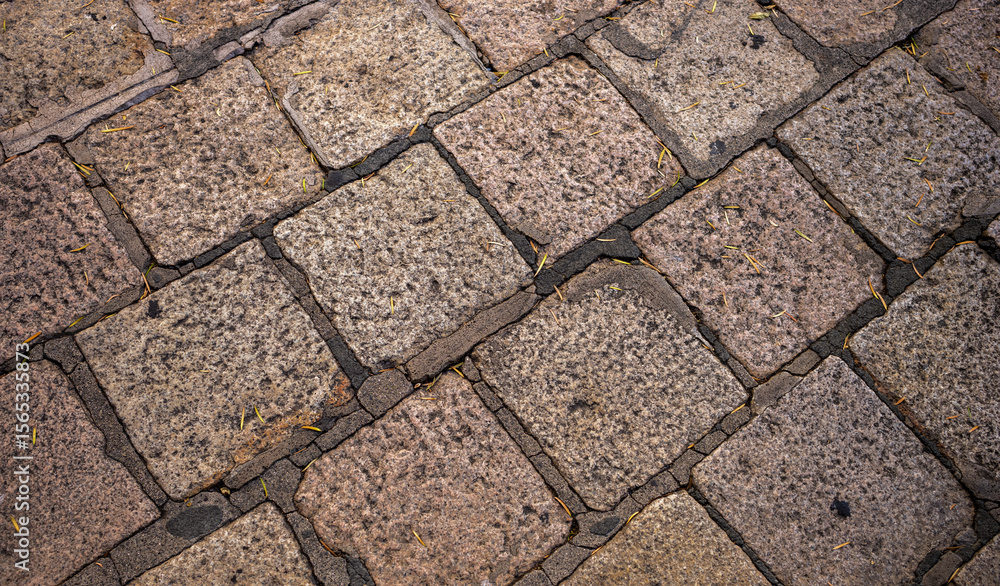 Fototapeta premium Vintage Hand Laid Cobble Stone Sidewalk in Honolulu Chinatown in the Hawaiian Islands.