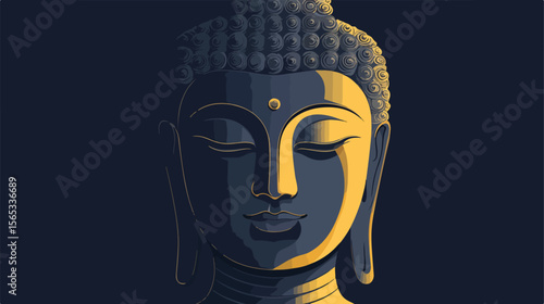 Zen Buddha Face Statue Vector Illustration