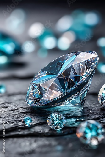 Sparkling blue diamonds on dark stone