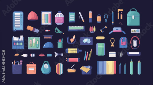 Bundle of Fifty School Supplies Flat Style Icon