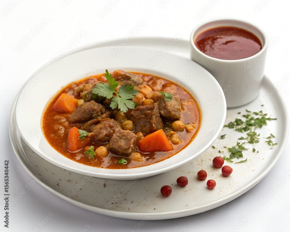 Traditional Basket with Moroccan Lamb Stew and Mixed Rustic Side Foods Traditional Basket with Moroccan Lamb Stew and Mixed Rustic Side Foods