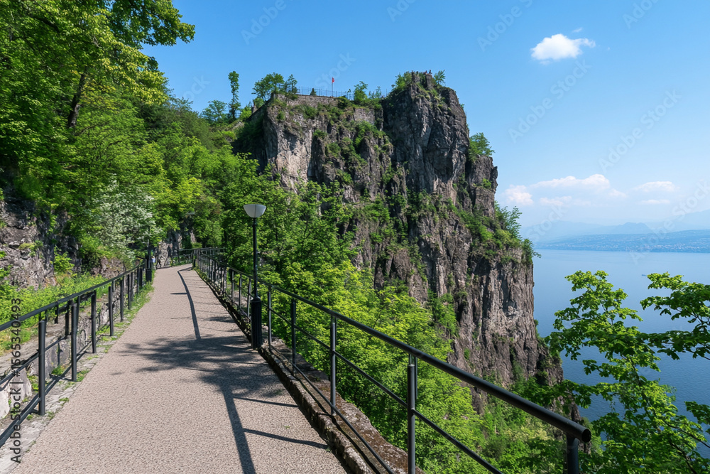 Fototapeta premium Oceanfront walkway offers stunning views and peace