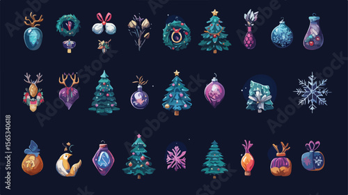Bundle of Forty Merry Christmas Set in Flat Style