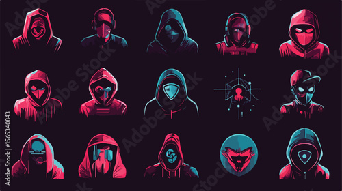 Bundle of Hacker Icons Vector Set Illustration