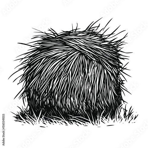 Bundle of Hay Cartoon Vector and Illustration in Black