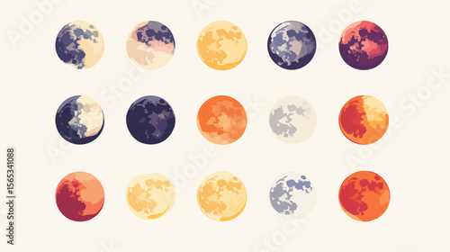 Chinese Moon Flat Vector Illustration Bundle of Icons