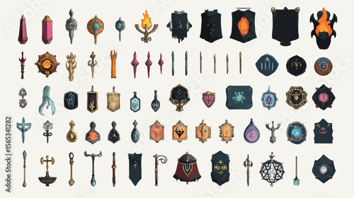 Bundle of Magic Sorcery Set Icons Flat Vector