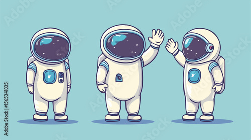 Astronaut Cartoon Character Holding Bottle of Milk Waving in Space