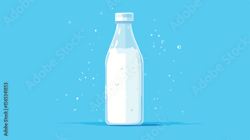 Clean Milk Bottle with Vacuum Character, Healthy Dairy Product Concept