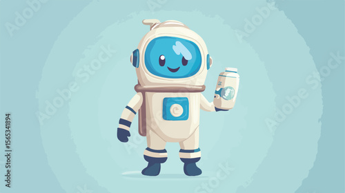 Cute Diver Cartoon Mascot Enjoying Bottle of Milk Vector Illustration