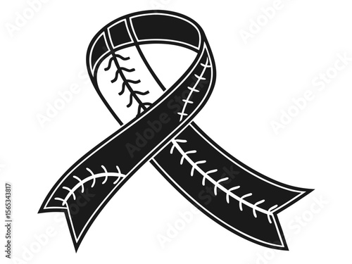 Black Ribbon with Baseball Stitching Design A Symbol of Support and Awareness for Baseball