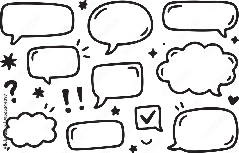 Fototapeta premium A vector cartoon comic set of speech bubbles for communication and thought