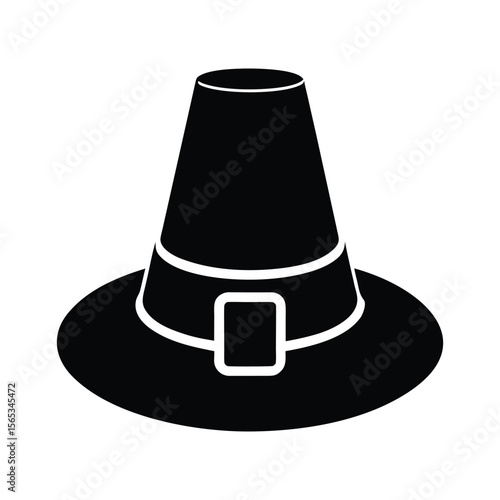 Pilgrim hat with buckle silhouette vector illustration