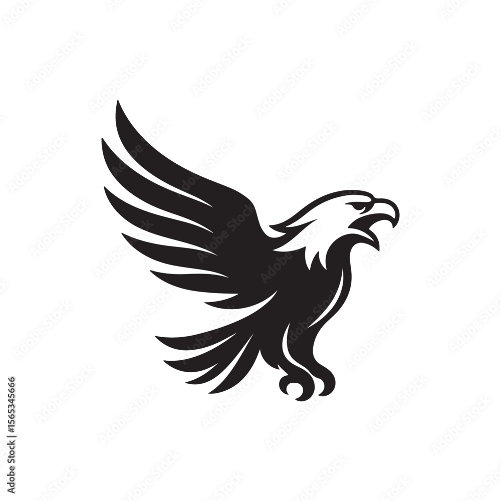 Obraz premium A stylized black and white image of an eagle with wings spread and mouth open wide