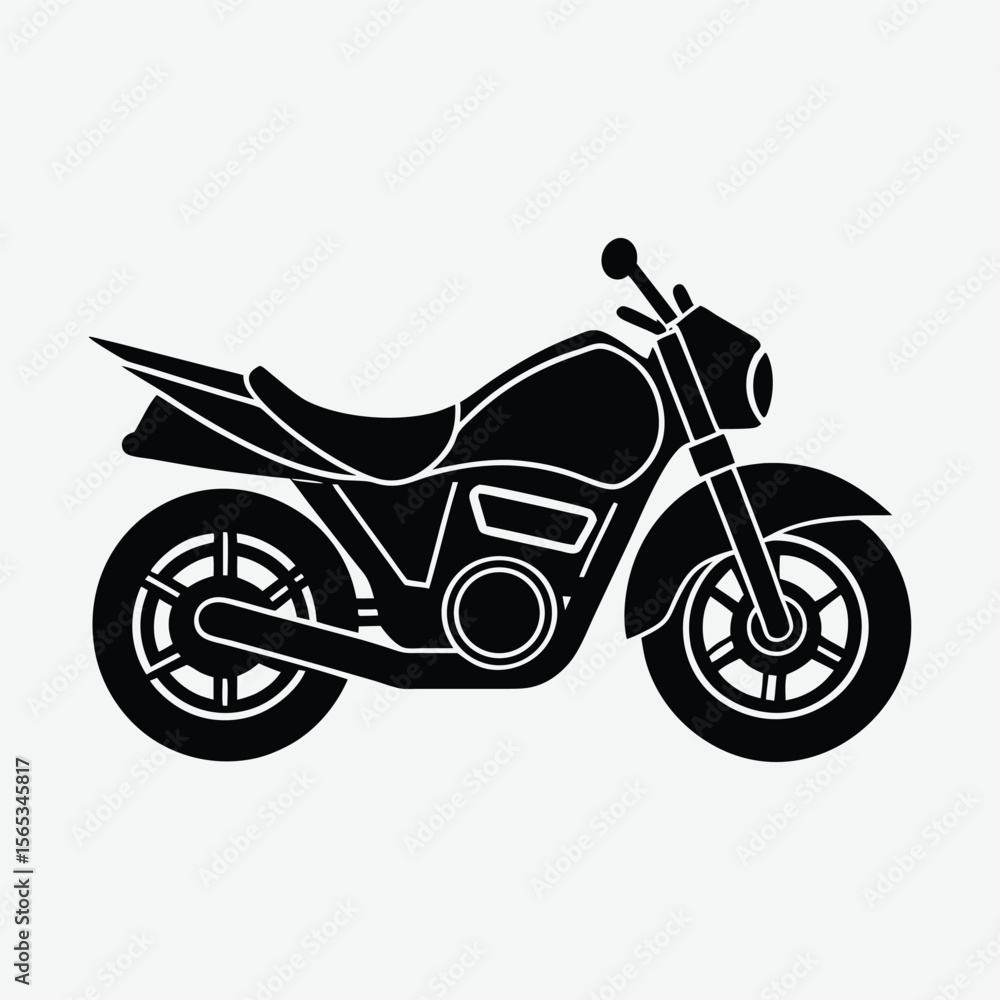 Fototapeta premium A black and white motorcycle isolated on white background.