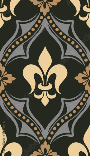 Damask modern fleur de lis seamless pattern element. Vintage classical old fashioned damask ornament, seamless texture for wallpapers, textile.