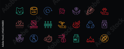 A clean, modern icon set representing tofu cat litter features: clumping, odor control, eco-friendliness, absorption, safety, and hygiene. Ideal for packaging or product labels.