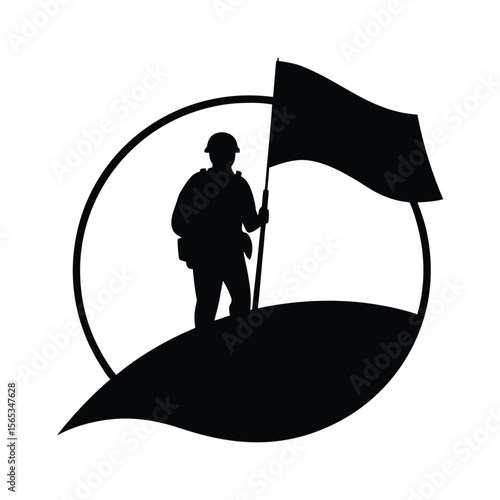 Silhouette of veteran at sunrise with flag