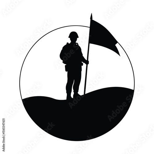 Silhouette of veteran at sunrise with flag