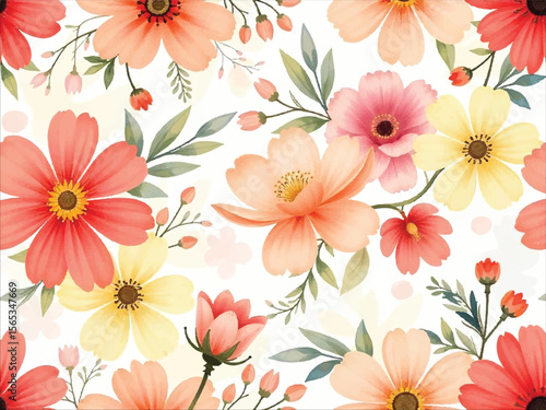 Wallpaper Mural cute flower pattern, watercolor floral seamless pattern design Torontodigital.ca