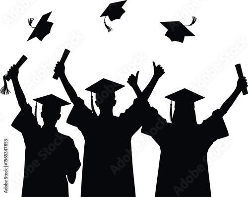 Happy Graduates Silhouette: Celebration, Achievement, Success & Education Ceremony