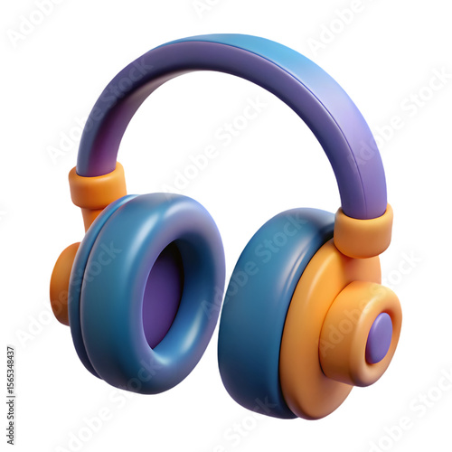 Photo of a 3d render of blue and orange headphones isolated on transparent background
