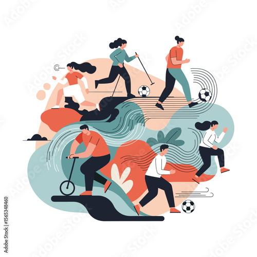 Flat Vector Illustration of People Engaging in Various Sports and Activities