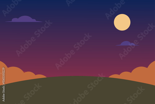 Orange sunlight bathes mountain and desert landscapes from dusk to dawn, with the moon illuminating the night sky