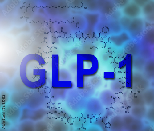 GLP-1 text with the molecule structure for the glucagon like peptide
