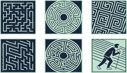 Intricate maze puzzles with solution graphic, perfect for game design and challenge concepts