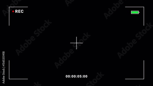 Realistic Camera Recording Screen Overlay with Transparent Background,  Alpha Channel Display,  Video Camera Viewfinder with REC Timer, Battery.