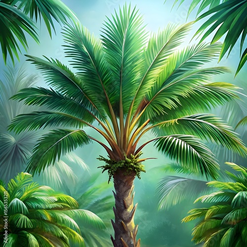 view of green palm tree species with beautiful fol